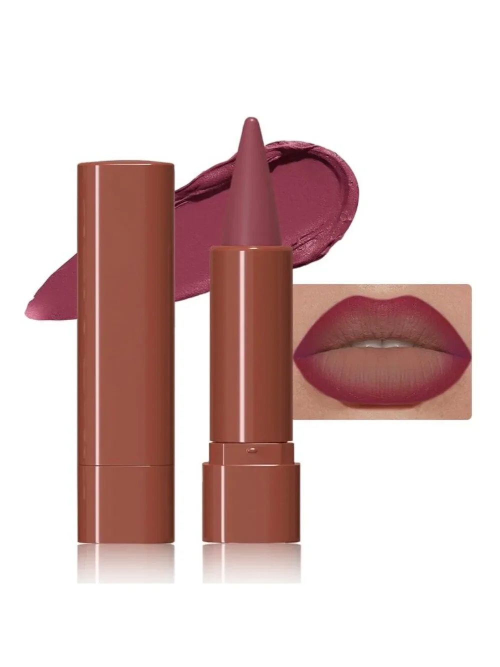Women 1Pcs-A09# Deep Mauve Shimmery Metallic Cone-Tip Glitter Lipstick Lip Liner